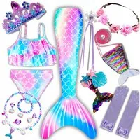 Festivalartikel Badeanzug KIT: zweiteiliger Badeanzug + Meerjungfrauenschwanz + 10 Stück Zubehör