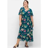 Sheego Etuikleid Abendkleid Kurzarm mit Blumenprint, blickdicht gefüttert