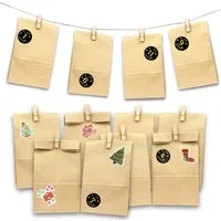 Fomax DIY-Adventskalender zum Befüllen, Komplettes SET mit Papiertüten, Klammern und Stickern, Weihnachtskalender selber machen, wiederverwendbar