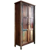 Massivmoebel24 Dreh-/Schwebetürenschrank FABLE (Schrank Altholz 90x45x180 mehrfarbig lackiert FABLE #12) Schrank Altholz 90x45x180 mehrfarbig lackiert FABLE #12