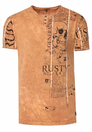 Henley T-Shirt mit Knopfleiste und Seitlichen Front Prints