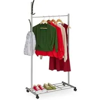 relaxdays Garderobenständer Silberne Garderobe mit Rollen
