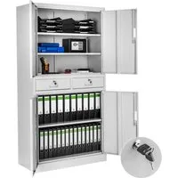 tectake Aktenschrank Geräumiger Stahlschrank mit 2 Schubladen (Komplettset, 1-St., inkl. 8 Schlüssel) Verstärkte Flügeltüren mit geräuschdämpfenden Puffern