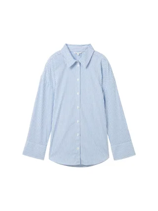 Denim Tom Tailor - Loose Fit Hemd mit Streifen blue white strripe - Gr. - L