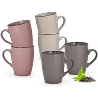matches21 HOME & HOBBY Tasse Kaffeetassen 6er Set einfarbig modern Vintage Steingut-Stil, 6-tlg., Keramik, Tee Kaffee-Becher, alt-rosa beige cremefarben grau, 300 ml