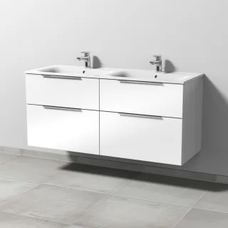 Sanipa 3way Waschtischunterbau zu Geberit Renova Plan Slim Waschtisch mit 4 Auszügen, Weiß-Glanz UF68978