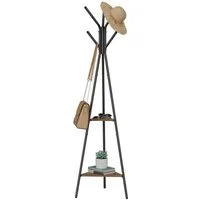 VASAGLE Garderobenständer Kleiderständer, für Kleidung, Hüte, Taschen, 49,5 x 49,5 x 179 cm, freistehende Garderobe, Industrie-Design, vintagebraun-schwarz