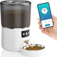 TWUFY Katzen-Futterspender 4L mit Edelstahl Futternapf, APP Steuerung, Futtermangel Erinnerung, 1-10 Mahlzeiten pro Tag Katzenfutter Automat für Katzen/Hunde