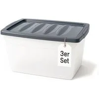 BigDean Aufbewahrungsbox 3x 60 L Plastikboxen mit Deckel groß Budget Kunststoffbox mit Deckel (Set, 3 St., Aufbewahrungsbox), Stapelbar, Nestbar, Funktional & Langlebig