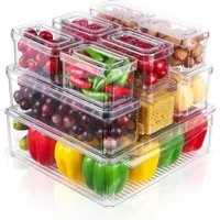 SinLaw Korbeinsatz 10-teiliges Kühlschrank-Aufbewahrungsbox-Set, stapelbar, BPA-frei, Zubehör für Transparent, Acryl, Versiegelt für Frische, keine Geschmacksverfälschung, großer Lagerraum