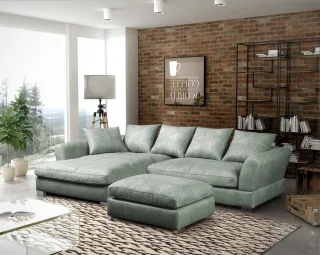 Couchgarnitur TIZIAN diverse Stoff und Farbvarianten/ Links+Hocker