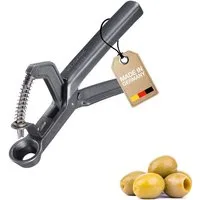 WESTMARK Entsteiner für große & kleine Oliven, Olivenentsteiner Olivus Black Edition, Aluminium, griffige Haptik