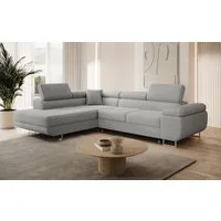 thematys Ecksofa ASTON mit Schlaffunktion & Bettkasten – Cordstoff TILIA, - mit 3 verstellbaren Kopfstützen, – L-Form 273×203 cm – Schlafsofa mit Auszug