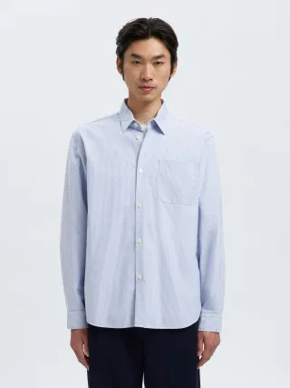 SELECTED MEN - SLHRLXJIM OX STRIPE LS SHIRT white - Gr. - S