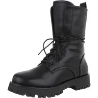 Ital-Design Moderne Damenstiefel mit Schnürung für Alltag und Freizeit Stiefelette Blockabsatz Plateaustiefeletten in Weiß