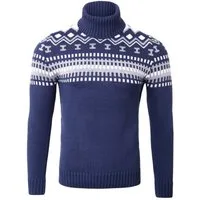 Reslad Strickpullover Reslad Rollkragenpullover Herren Grobstrick Norweger Pullover Winter (1-tlg) Strickpullover Männer Norwegermuster mit Roll Neck