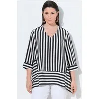 Ulla Popken Schlupfbluse Lyocell-Bluse Streifen Zipfelsaum V-Ausschnitt