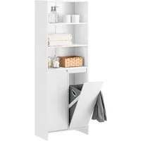 SoBuy Hochschrank BZR155, Badezimmer Schrank Badregal Badkommode, mit Wäschekorb Badschrank mit Wäschesack Wäscheschrank Badregal Badezimmerschrank
