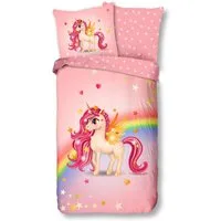 soma Bettwäsche Kinderbettwäsche Regenbogen Set 2tlg Bettbezug 135x200 80x80 Einhorn, Renforcé, 2 teilig, 135x200 Reißverschluss Wende Kind Mädchen, Einhorn, Rosa unicorn pink