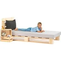 sunnypillow Palettenbett mit Kopfteil Holzbett 80 90 100 120 140 160 180 200 220 240 x 200 cm, 80x200 cm Natur
