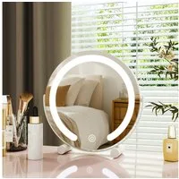 WDWRITTI Schminkspiegel LED Band Kosmetikspiegel mit beleuchtung Kalt/Neutral/Warmweiß (Tischspiegel Spiegel Rund, für Schminktisch), 315x82x315mm, Speicherfunktion, 360° Drehbar