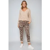 Kendindza Collection Stretch-Hose Damen Leo Print Hose elegant Leopardenmuster Stoffhose Stretch Animalprint Leoprint Leo Stretch