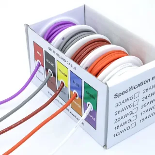 30AWG 20m/roll Super Soft Silicone Wire Heat Resistant Flexible Tinned Copper Stranded Cable DIY 5 Colors Mix Box Electi