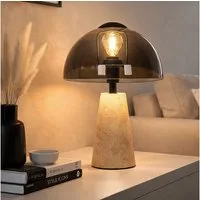 GLOBO LIGHTING LED Tischleuchte, Leuchtmittel inklusive, Warmweiß, Tischleuchte Nachttischlampe Pilz Design grau Rauchglas LED H 31cm