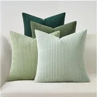 Topfinel Kissenbezüge 4er Set Kordsamt, flauschig Farbverlauf, Gestreift, kissenhüllen 45x45 dekokissen Hellgrün sofakissenbezug couchkissen