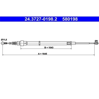 ATE Handbremsseil hinten L?nge: 1645 Seat Cordoba Ibiza Skoda Fabia VW Polo + Kombi