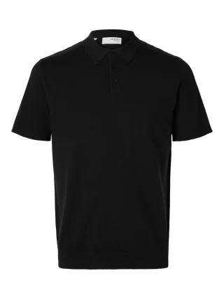 SELECTED MEN - SLMBERG SS KNIT POLO NOOS Black - Gr. - S