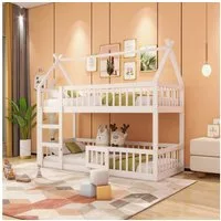 Merax Etagenbett in Loft-Design (1-St., Jugendbett Stockbett Hochbett), Kinderbett 90x200cm mit Treppe Tür Fallschutzgitter Stauraum