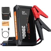MOPUEA Starthilfe Powerbank 2000A mit LED, LCD, USB, Auto Batterie Booster Autobatterie-Ladegerät (10000 mA, Einzelartikel, 1× Starthilfe, Kabel, Tasche, USB-Kabel, Anleitung, 2000A Startstrom, LCD, Powerbank, LED, Schutzsystem)