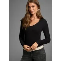 Laura Scott Langarmbody mit V-Ausschnitt, figurbetonte Passform, unifarbenes Design