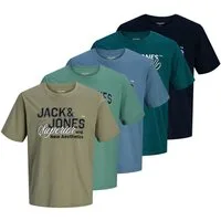 Jack & Jones T-Shirt 5er Pack Logo Tee SS O-Neck mit verschiedenen Prints