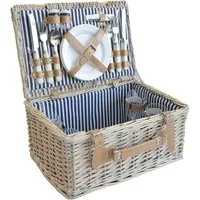 casa.pro Picknickkorb (Komplett-Set), »Lumparland« für 4 Personen Weide 42x28x20 cm Weiß / Blau