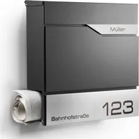 NewHabitat Briefkasten Moderner Wandbriefkasten Personalisierbar Anthrazit RAL7016 (Komplettset, Modell: Manhattan), Rostfrei