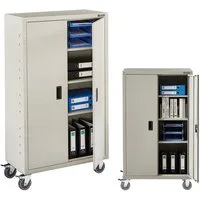 Arebos Aktenschrank Büroschrank Materialschrank Stahlschrank Rollen 140x90x40 cm (Stück, Grau) mit Rollen