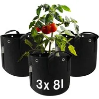 honju Pflanzkübel Stofftopf (8 Liter, 3er Set), [Atmungsaktive Stofftöpfe, Outdoor / Growbox geeignet, Faltbar]