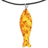 OSTSEE-SCHMUCK Kette mit Anhänger Ostsee-Schmuck Kette mit Anhänger Fisch 30 mm - Lederband (2-tlg)