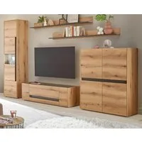Furn.Design Wohnwand Center, (Wohnkombination in Evoke Eiche mit grau, 5-teilig, Breite 330 - 360 cm), extra viel Stauraum