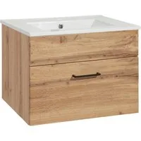 welltime Waschtisch Trento Light mit Keramik-Auflagebecken, 1 feste Blende und 1 Auszug, Breite: 61cm, Wotaneiche