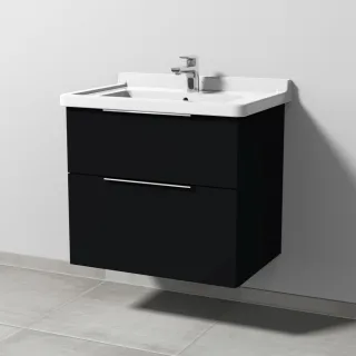 Sanipa 3way Waschtischunterbau zu Duravit Starck 3 Waschtisch mit 2 Auszügen, Schwarz-Matt UF71008