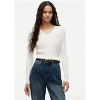 Tommy Hilfiger Strickpullover CO CABLE FINE GG V-NK LS SWT Baumwolle, mit Zopfmuster
