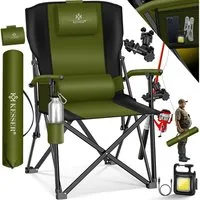 KESSER Campingstuhl (Strandstuhl mit hoher Rückenlehne + Tasche), Campingstuhl Inkl. Campinglicht, Angelhalterung und Getränkehalter