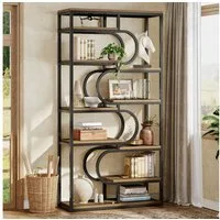 Tribesigns Bücherregal 5-stöckiges Industrial-Standregal, Ausstellungsregal mit Metallrahmen, 180cm Etagere-Bücherregal, Freistehendes Regal mit Offenem Stauraum