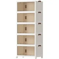 GLIESE Aufbewahrungsbox 152 x 60 x 33 cm Aufbewahrungsschrank mit Rollen & transparenten Türen (1 St., 5-stufiger Aufbewahrungsbox), Mobiler 5-stufiger Schrank platzsparend stapeln, leicht organisieren