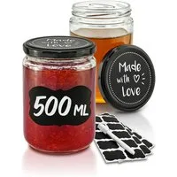 Praknu Einmachglas 12er - Set Einmachgläser mit Schraubdeckel 500 ml - Marmeladengläser, Glas, (Set, 12-tlg), Mit Etiketten & Stift - Luftdicht - Spülmaschinenfest