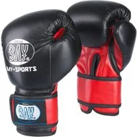 BAY-Sports Boxhandschuhe Mini Fighter Kinderboxhandschuhe schwarz/rot Kinder Boxen Kickboxen (Paar, Kinder ab 6 Jahre), Breiter Klettverschluss, Kunstleder, 6 und 8 Unzen, Kinder 6-12 Jahre