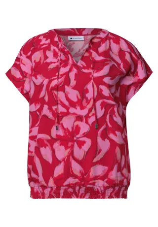 Street One - Blusenshirt mit Split Neck und Smokdetail salsa red - Gr. - 40